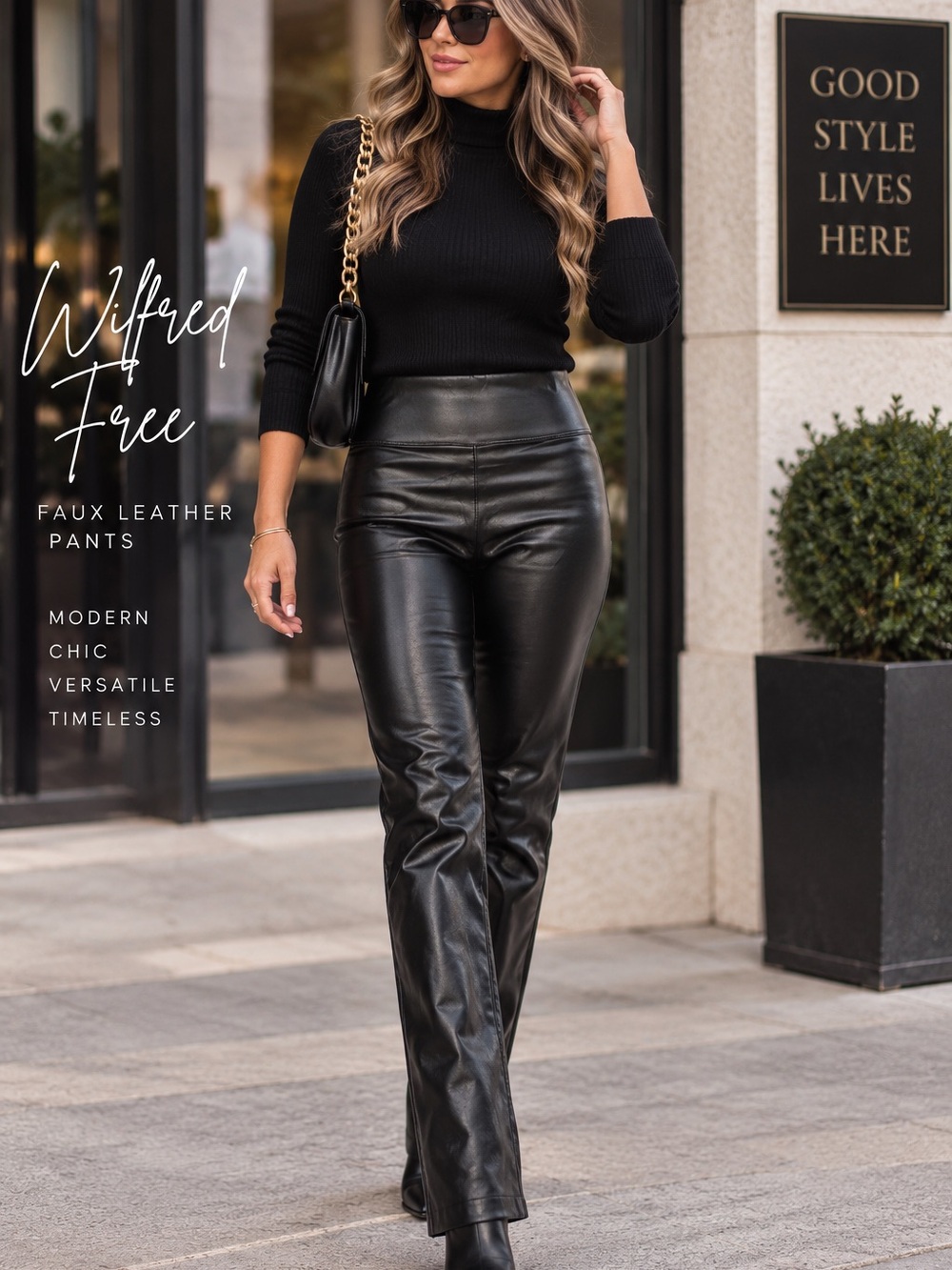 Wilfred Free Black Faux Leather Pants High Rise Straight Leg Aritzia Style